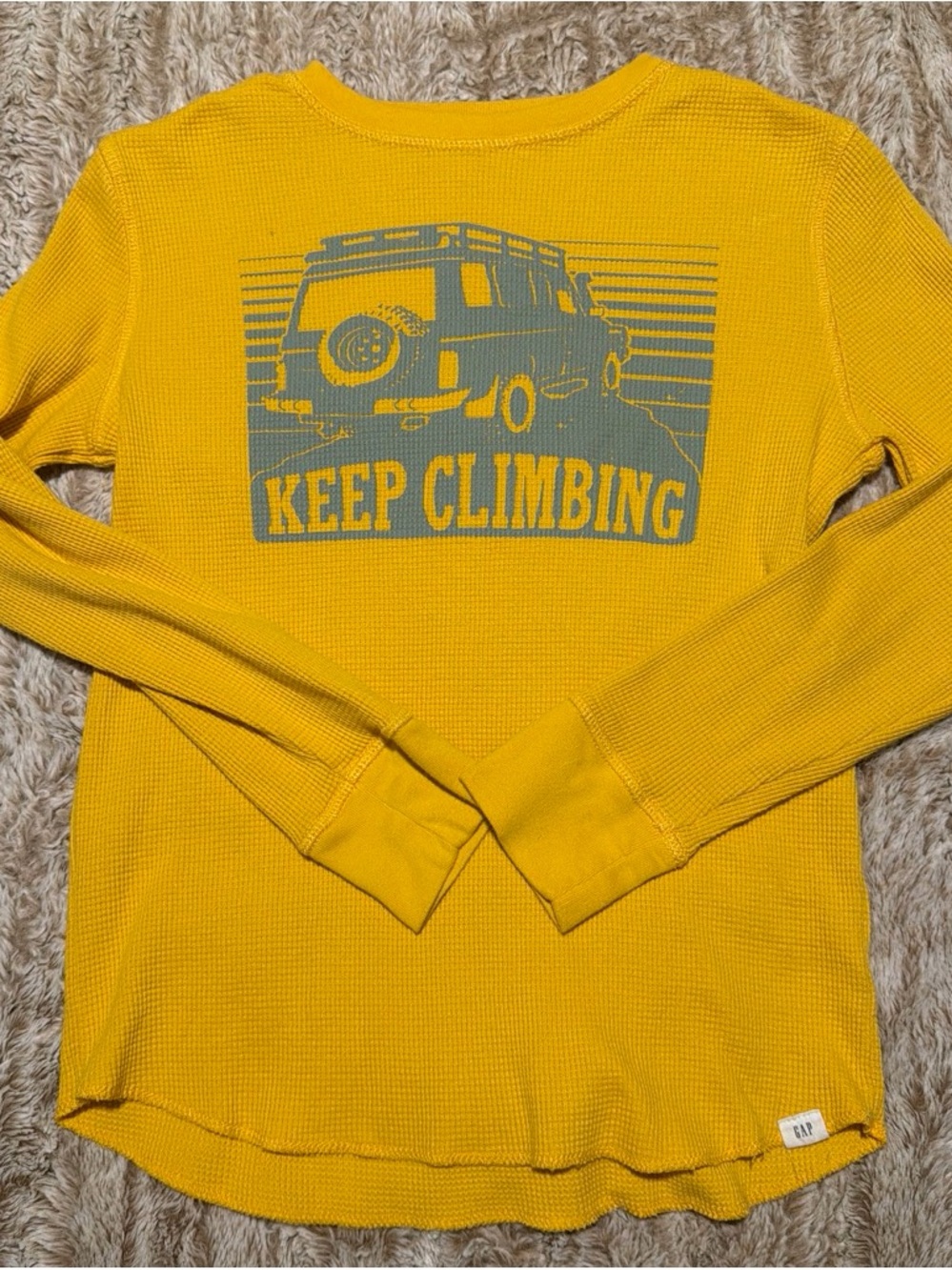 GAP Yellow Kids Waffle Knit Long Sleeve "Keep Climbing" Graphic Tee